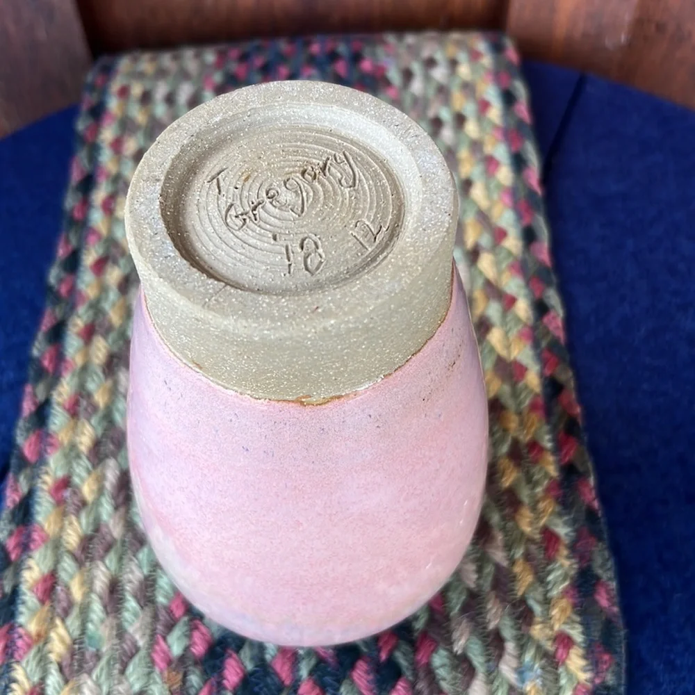 Handmade Pottery Vase Pink Glaze stoneware T. Gregory